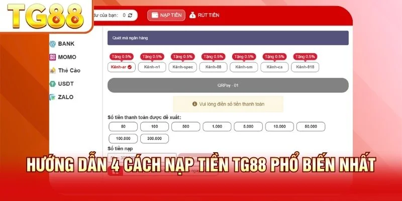 Bốn cách nạp tiền TG88 đáp ứng mọi nhu cầu giao dịch